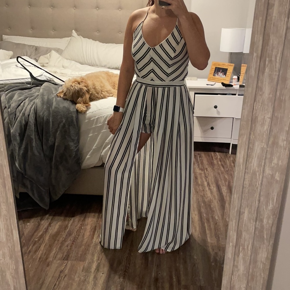 Short Maxi Romper Dress black and white stripe